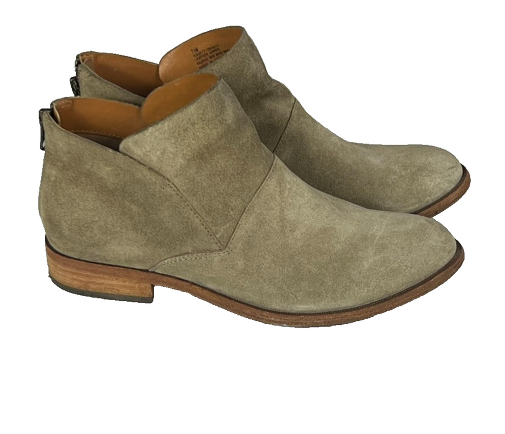 Kork-Ease Booties Womens Size 7.5 Ryder Zip Up Ankle Beige Suede Almond Toe